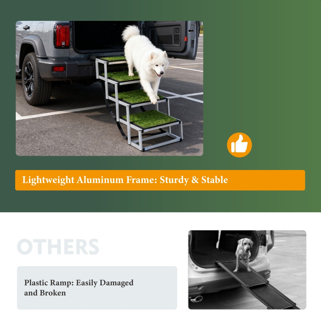 Rampe pliable pour chiens pour voitures, SUV, camions, escaliers portables pour chiens de grande taille avec surface antidérapante, conception renforcée, légère mais robuste, supporte jusqu'à 113 kg