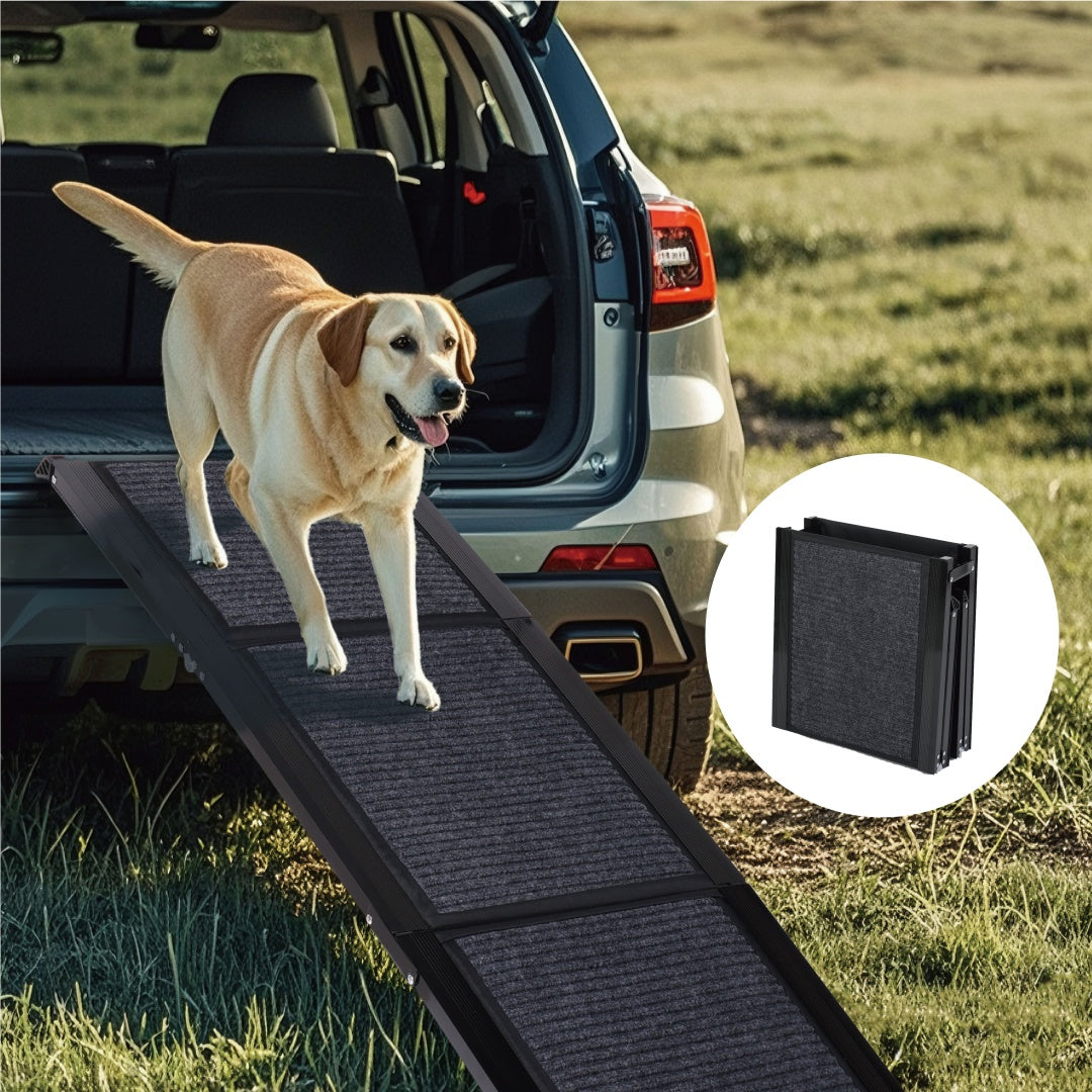Rampe pour chien pour voiture 65x17 Grande rampe pliable pour animaux de compagnie pour camion, SUV, avec surface antidérapante, jusqu'à 113 kg, rampe extérieure pour voiture pour chiens moyens et grands, escaliers portables pour animaux de compagnie