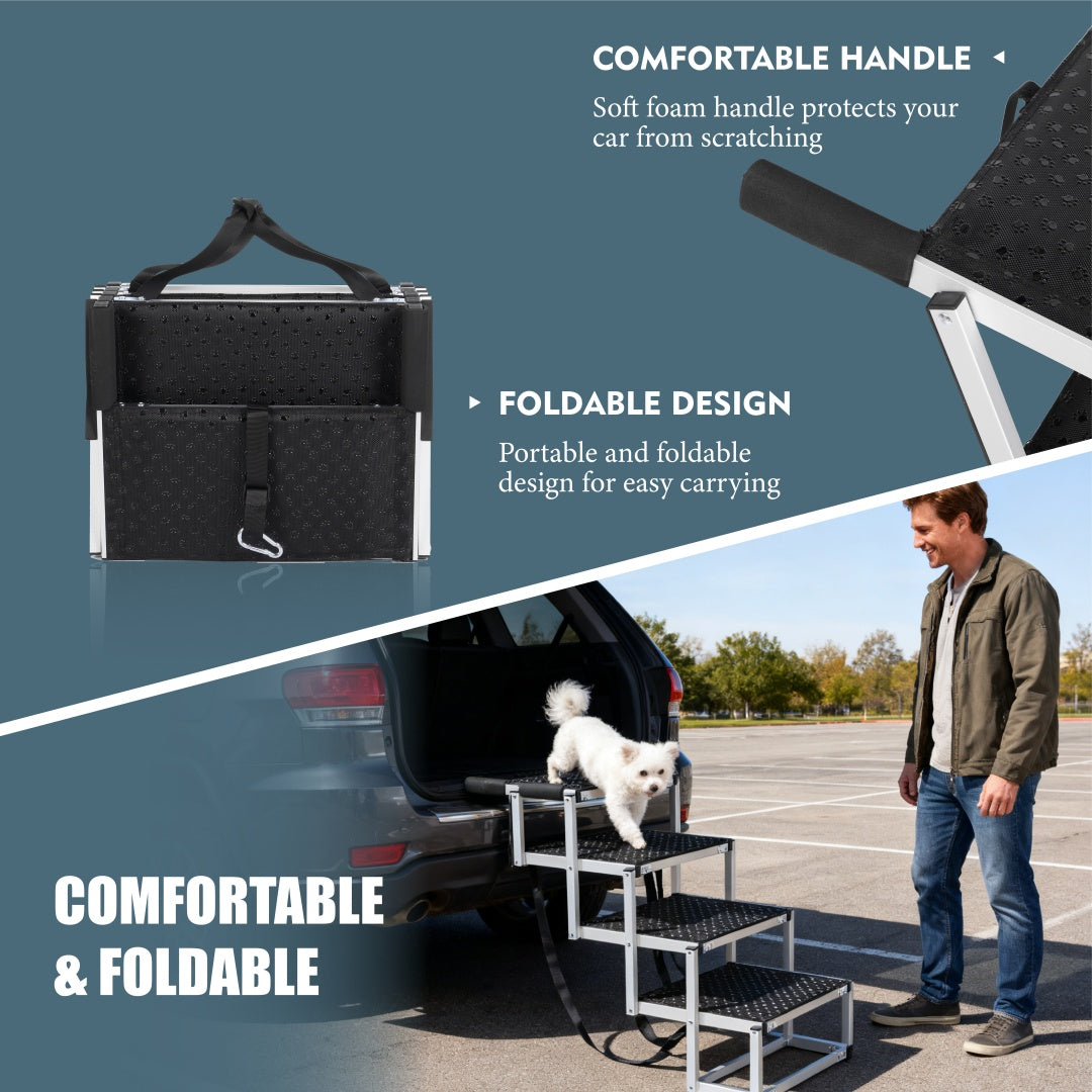Rampe pliable pour chiens pour voitures, SUV, camions, escaliers portables pour chiens de grande taille avec surface antidérapante, conception renforcée, légère mais robuste, supporte jusqu'à 113 kg