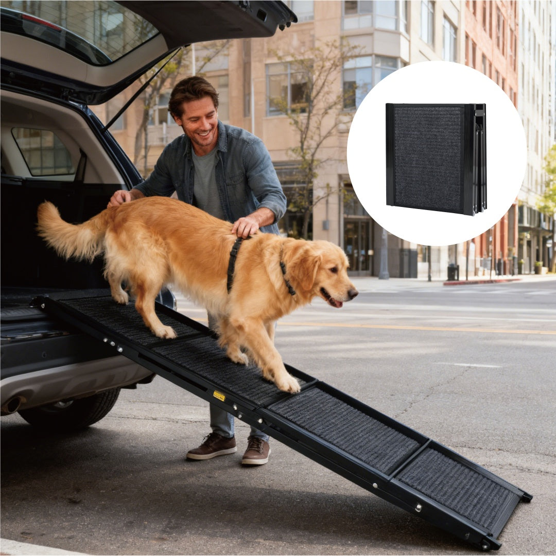 Rampe pour chien pour voiture 65x17 Grande rampe pliable pour animaux de compagnie pour camion, SUV, avec surface antidérapante, jusqu'à 113 kg, rampe extérieure pour voiture pour chiens moyens et grands, escaliers portables pour animaux de compagnie