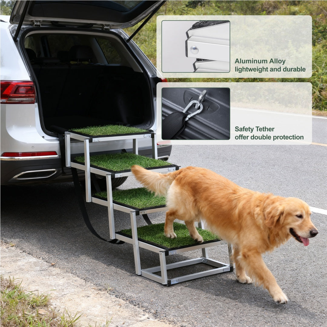 Rampe pliable pour chiens pour voitures, SUV, camions, escaliers portables pour chiens de grande taille avec surface antidérapante, conception renforcée, légère mais robuste, supporte jusqu'à 113 kg