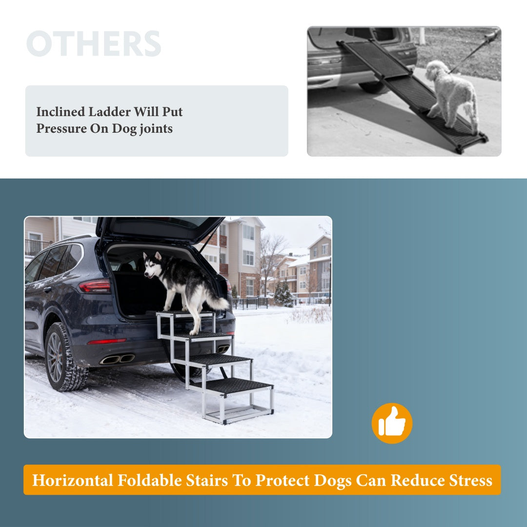 Rampe pliable pour chiens pour voitures, SUV, camions, escaliers portables pour chiens de grande taille avec surface antidérapante, conception renforcée, légère mais robuste, supporte jusqu'à 113 kg
