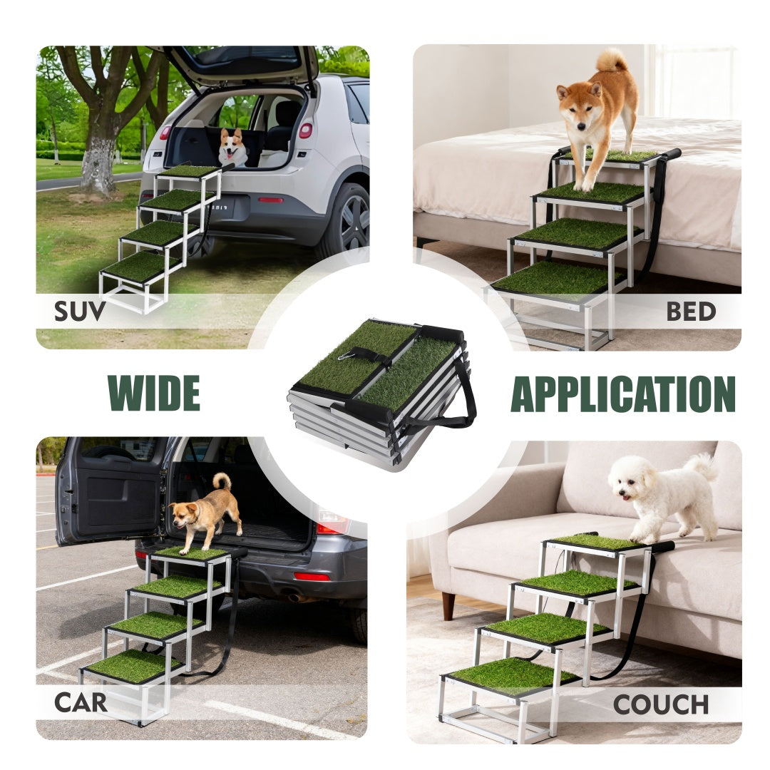 Rampe pliable pour chiens pour voitures, SUV, camions, escaliers portables pour chiens de grande taille avec surface antidérapante, conception renforcée, légère mais robuste, supporte jusqu'à 113 kg