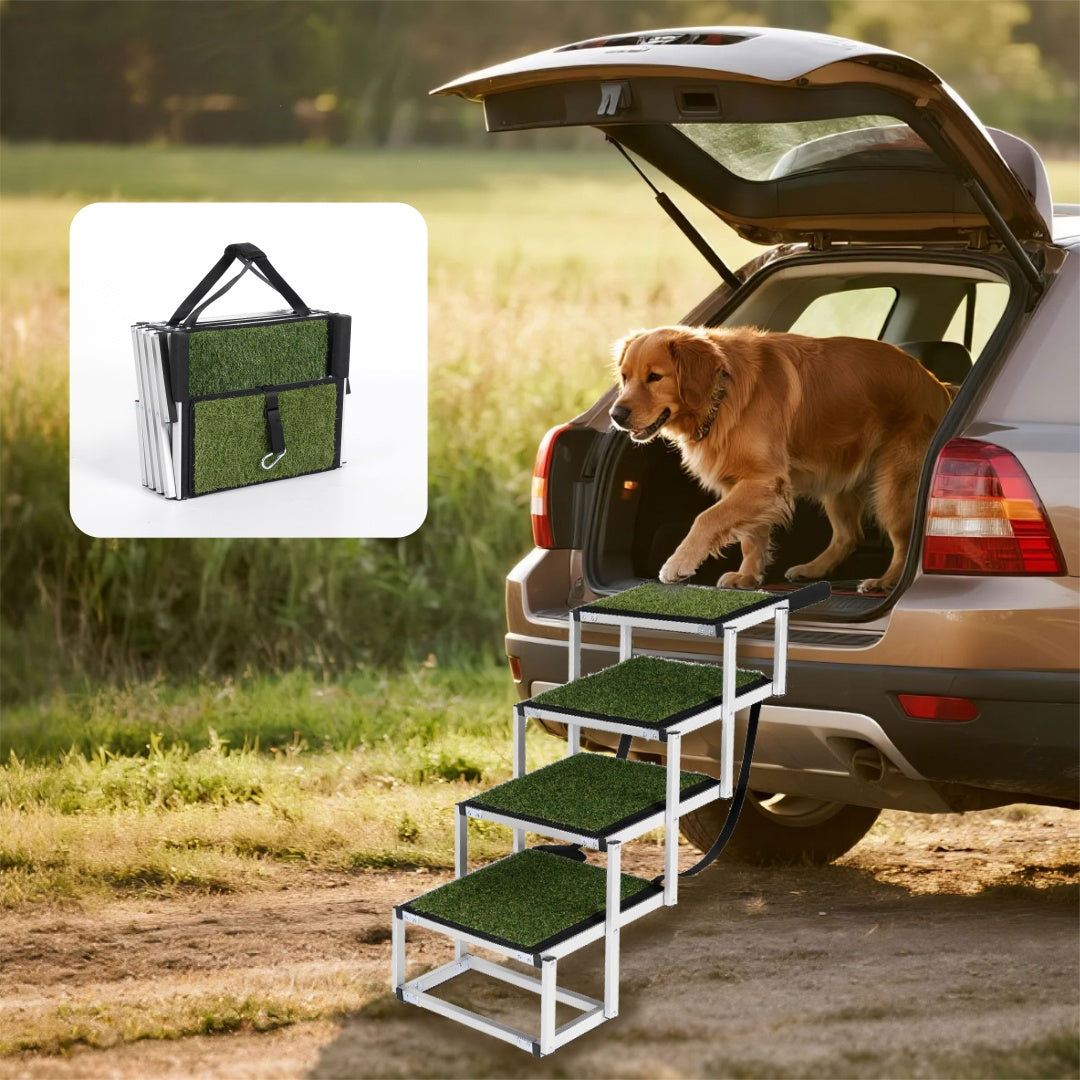 Rampe pliable pour chiens pour voitures, SUV, camions, escaliers portables pour chiens de grande taille avec surface antidérapante, conception renforcée, légère mais robuste, supporte jusqu'à 113 kg