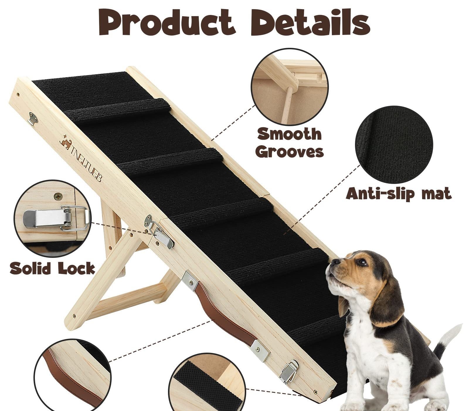 Escalier en bois réglable pour animaux de compagnie pliable et portable, rampe antidérapante