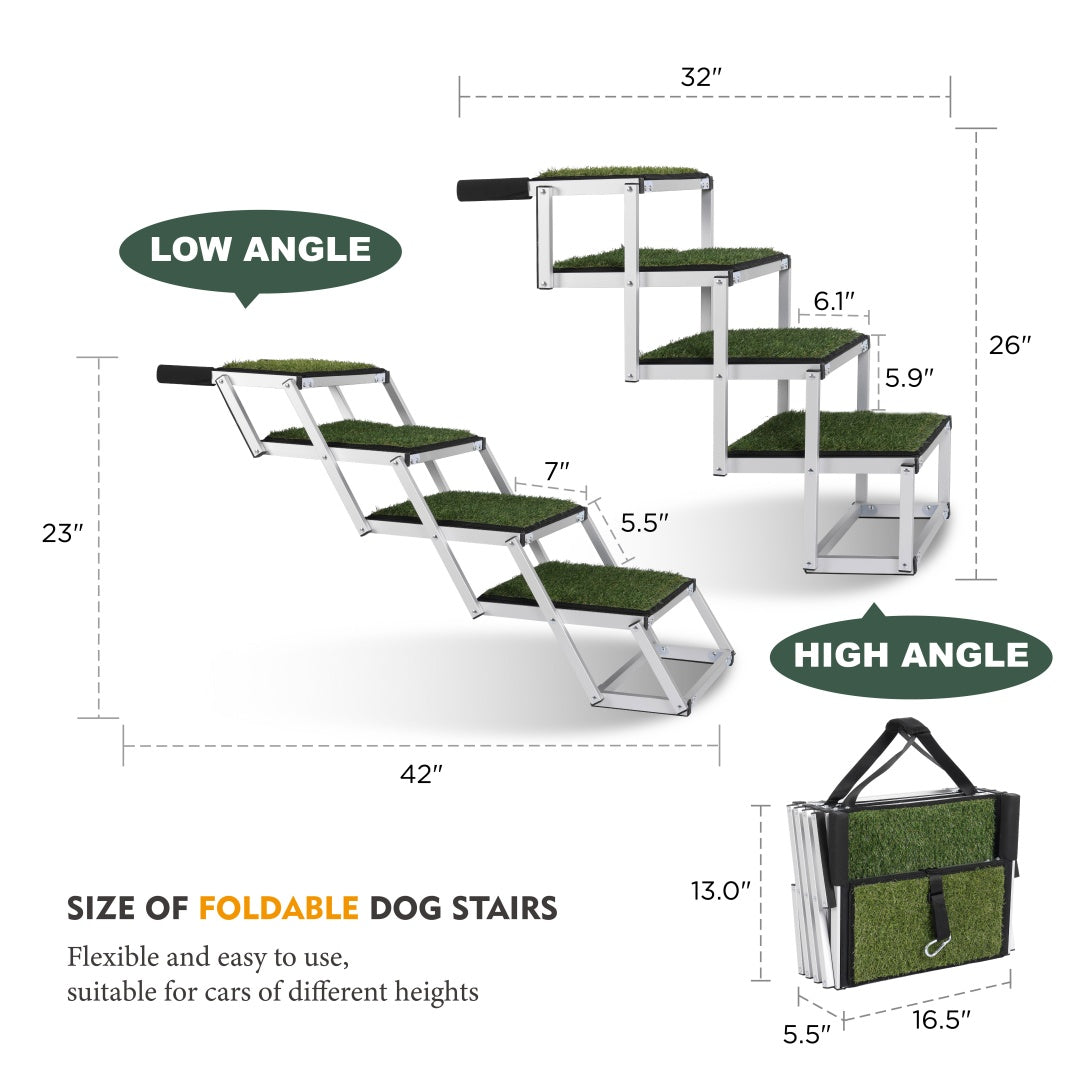 Rampe pliable pour chiens pour voitures, SUV, camions, escaliers portables pour chiens de grande taille avec surface antidérapante, conception renforcée, légère mais robuste, supporte jusqu'à 113 kg